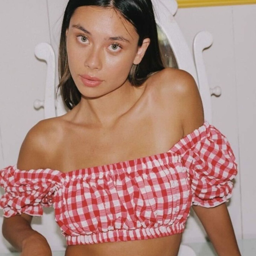 Fashion * | Red Gingham Marcela Top