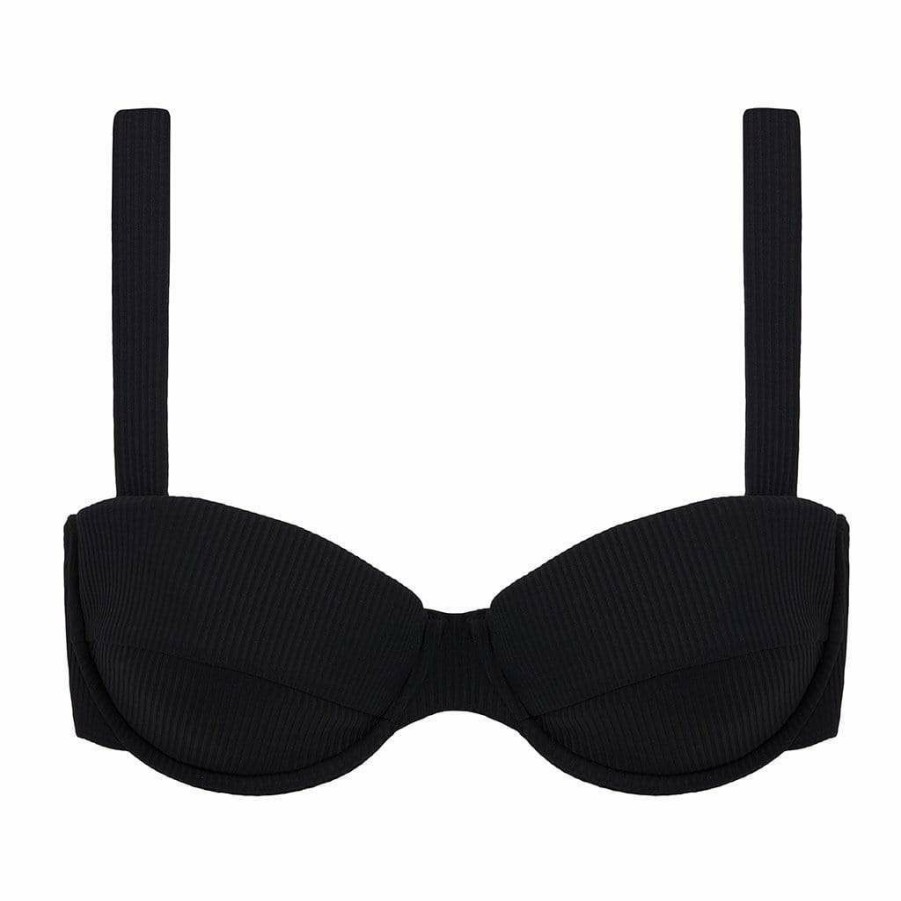 Fashion * | Black Rib Bustier Bikini Top