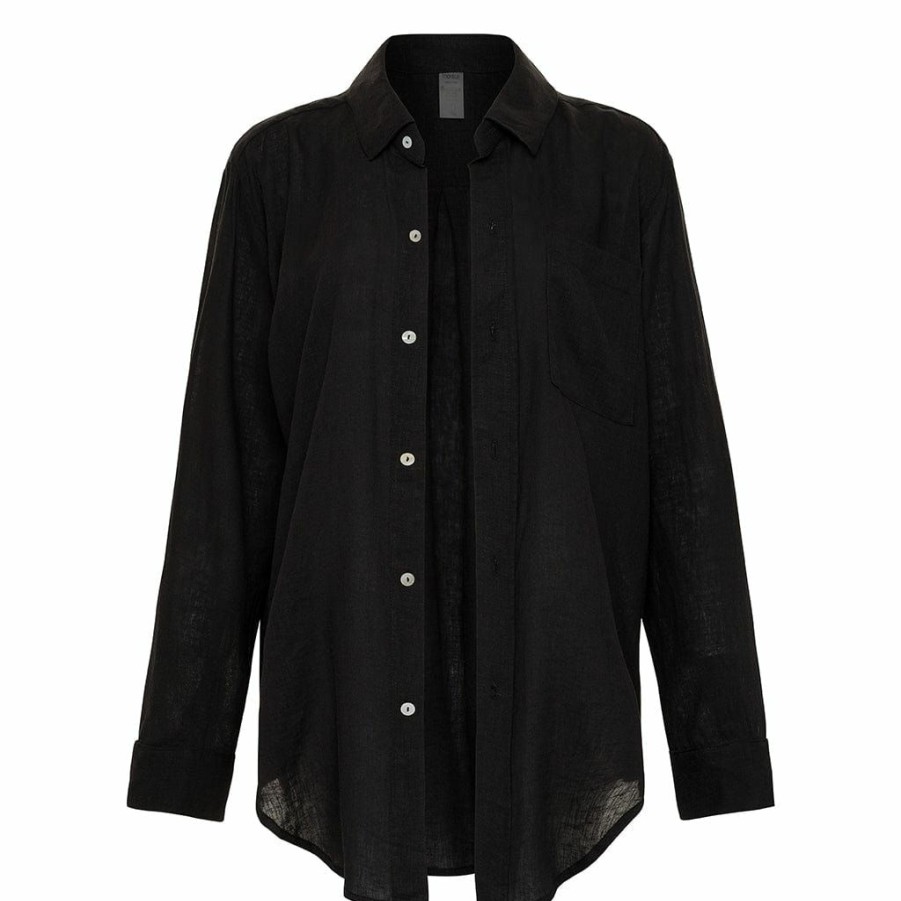 Apparel * | Black Long Sleeve Button Down Shirt