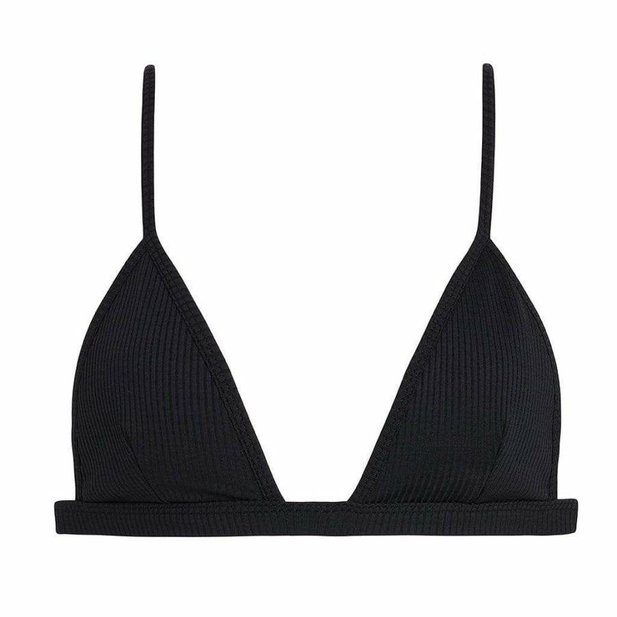 Fashion * | Black Rib Hunter Triangle Bikini Top