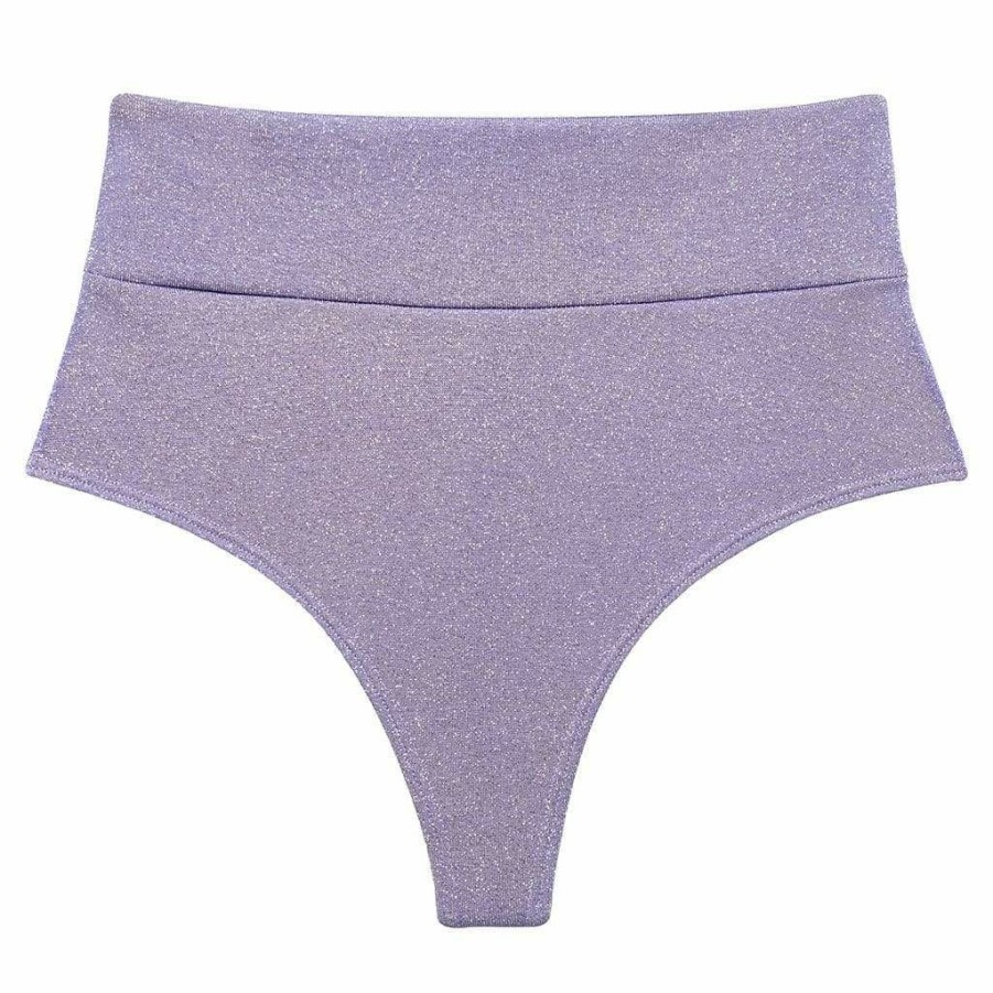 Bikini Bottoms * | Lilac Sparkle Added Coverage High Rise Bikini Bottom