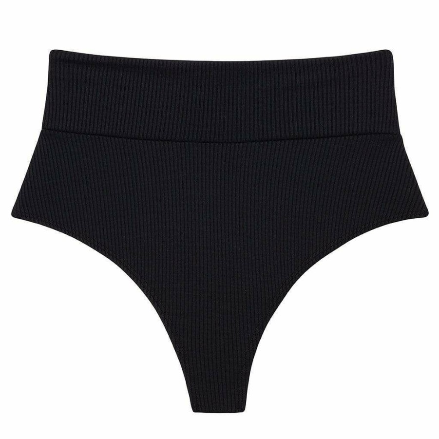 Fashion * | Black Rib High Rise Bikini Bottom